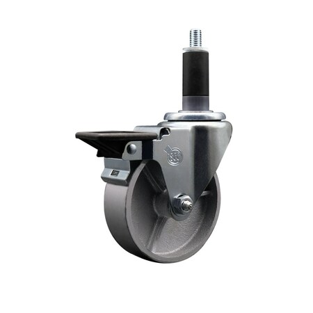 Service Caster 4'' Semi Steel Swivel 1-1/8'' Expanding Stem Caster with Brake SCC-EX20S414-SSS-PLB-118